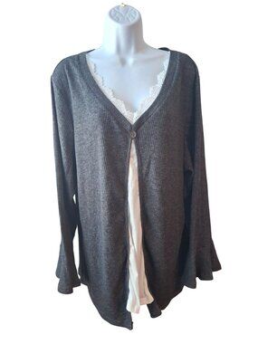 BloomChic Knit Cardigan 2XL Gray Rib Boho Soft Girl Cozy Lounge Plus